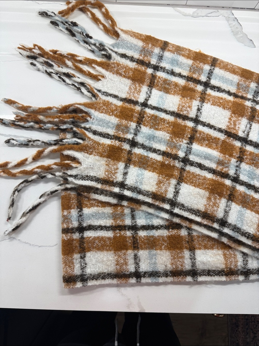 Target Plaid Fringe Scarf - Brown, White & Light Blue